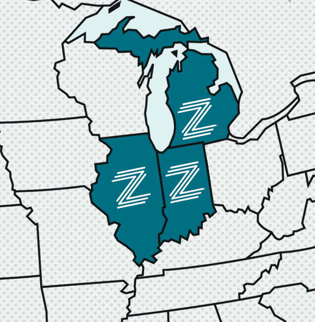 Map of Illinois, Indiana and Michigan where Zing Health plans are available Map of Illinois, Indiana and Michigan where Zing Health plans are available